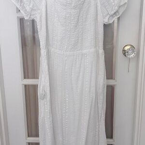 LOFT White Textured Peasant Top